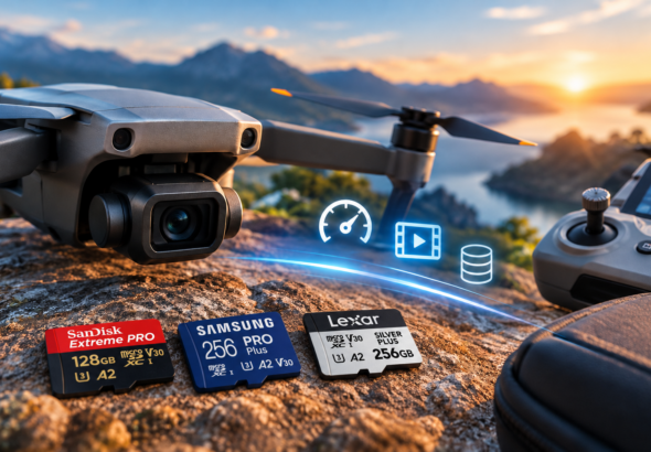 Три microSD-карты на закатной скале